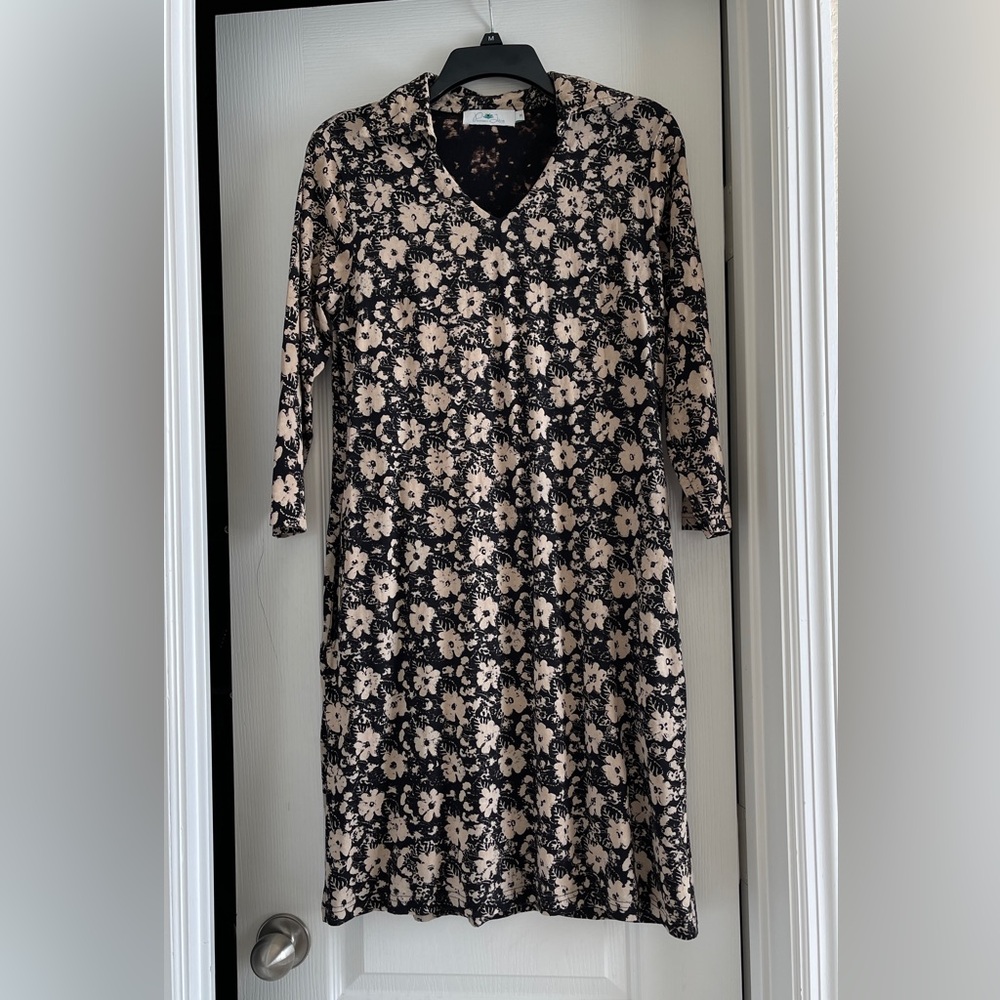 PASSION LILIE 💯% Organic Cotton Floral Dress Floral Black and Cream Dress-NWOT